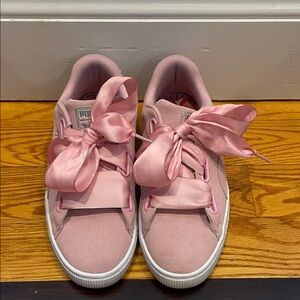 Puma Pink Satin Ribbon Suede Sneakers